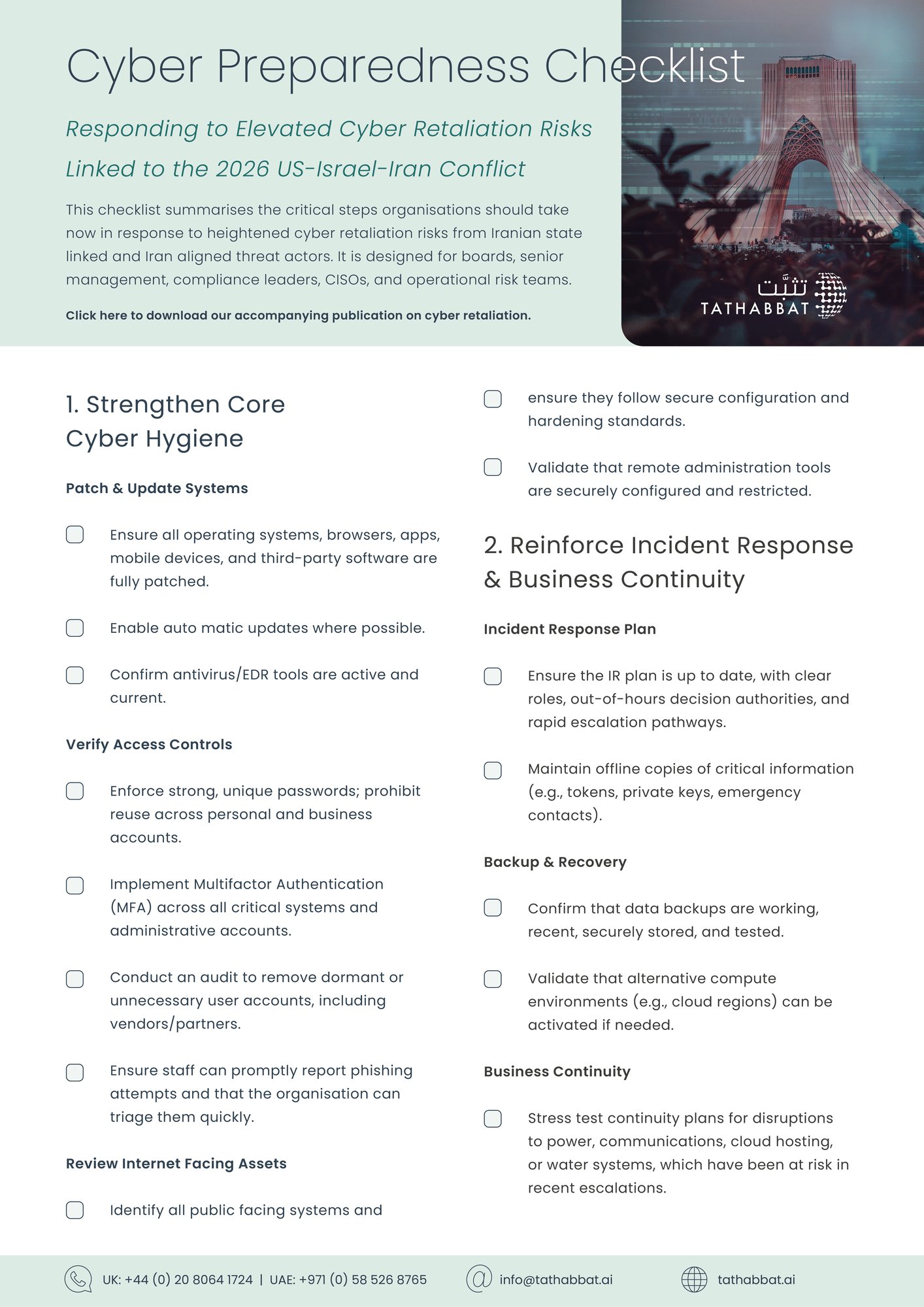 TTBT - IBF - Cyber Preparedness Checklist TTBT - IBF - Cyber Preparedness Checklist